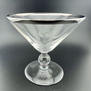 Vintage, Short Martini Glass with Silver Rim and Etched Tulip